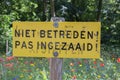 Warning Sign DonÃ¢â¬â¢t Trespass Because Field Has Been Sown At The Vondelpark At Amsterdam The Netherlands 20-6-2020